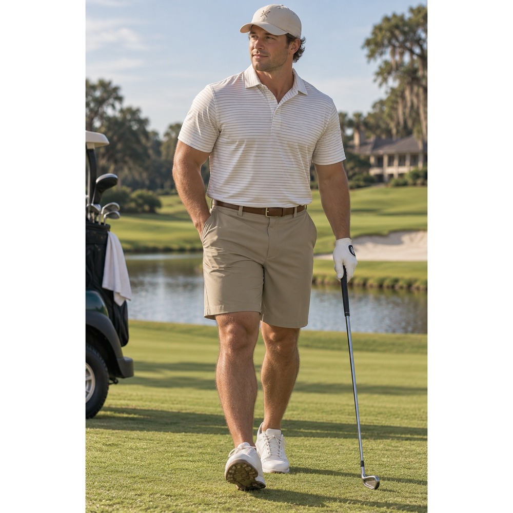 Haggar Cool 18 Pro Shorts Size 40 Khaki Flat Front Performance Golf Mens #1580